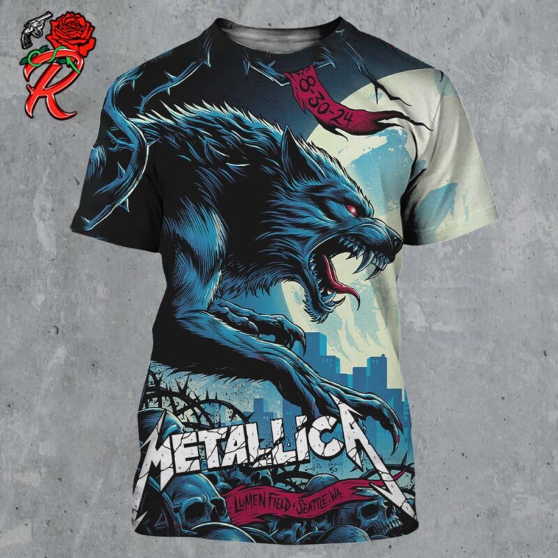 Metallica M72 Seattle WA Night 1 Merch Poster At Lumen Field On August 30 2024 M72 North American Tour Final US No Repeat Weekend The Wolf Art All Over Print Shirt