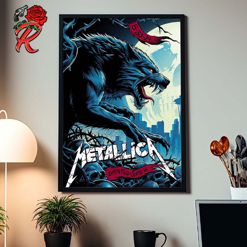 Metallica M72 Seattle WA Night 1 Merch Poster At Lumen Field On August 30 2024 M72 North American Tour Final US No Repeat Weekend The Wolf Art Decor Poster Canvas