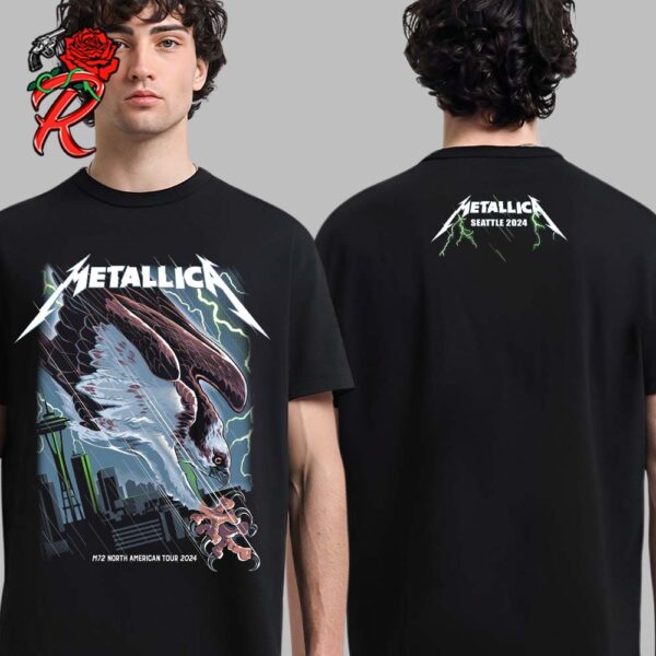 Metallica M72 Seattle Washington Pop Up Shop Merch Tee At Lumen Field On August 30 And September 1 2024 M72 North American Tour The Bald Eagle Artwork Two Sides Unisex T-Shirt