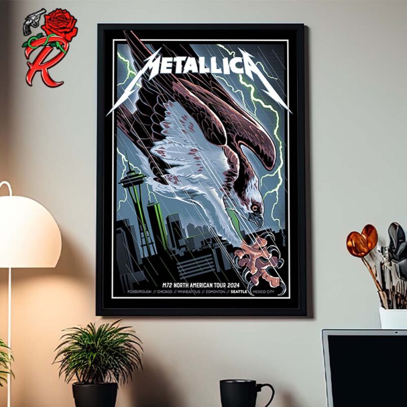 Metallica M72 Seattle Washington Pop Up Shop Poster At Lumen Field On August 30 And September 1 2024 M72 North American Tour The Bald Eagle Artwork Home Decor Poster Canvas