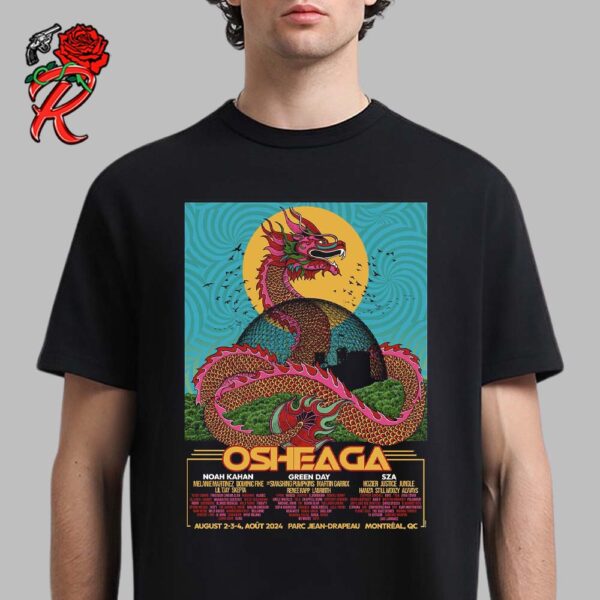 Osheaga 2024 Festival Official Line Up Poster At Parc Jean Drapeau In Montreal Quebec On August 2 3 4 2024 Year Of The Dragon Unisex T-Shirt