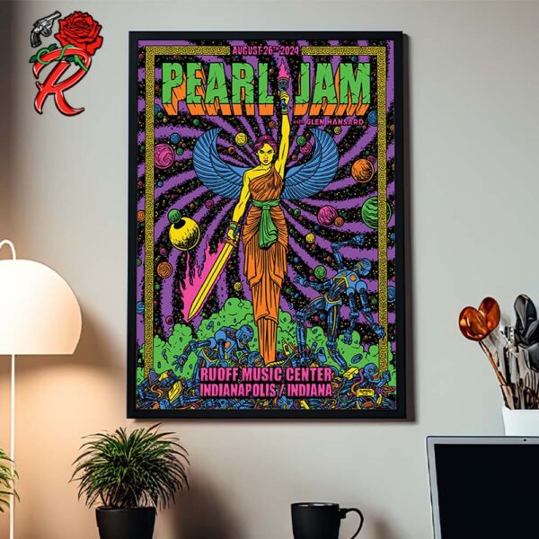 Pearl Jam And Glen Hansard Indianapolis Indiana Event Poster At Ruoff Music Center On August 26th 2024 Soldiers And Sailors Monument Lady Victory Artwork Home Decor Poster Canvas