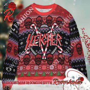 Slayer Band Sleigher Logo Candy Crane Star Style With Skull Pattern 2024 Christmas Ugly Sweater