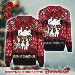 Slayer South Of Christmas Bloody Skull Santa All Over Knitted Christmas Ugly Sweater