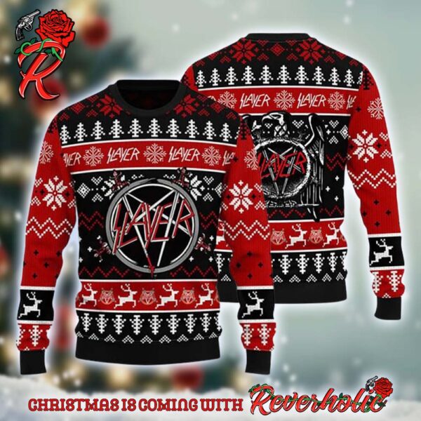 Slayer Thrash Metal Band Holidays King Hanneman Lombardo Araya Reindeer Pattern Ugly Xmas Sweater