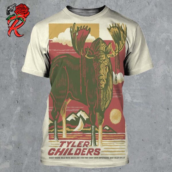 Tyler Childers Poster For The Show In West Valley City UT At Utah First Credit Union Amphitheatre On August 20 2024 The Alces Artwork All Over Print Shirt