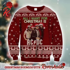 ACDC All I Want For Christmas Is ACDC With Snowflakes And Reindeer Pattern Ugly Christmas Sweater