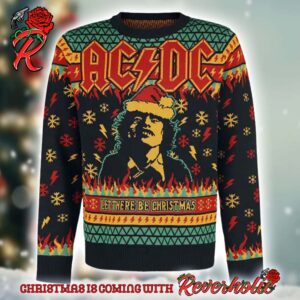 ACDC Angus Young Let There Be Christmas Thunder And Snowflakes Pattern 2024 Ugly Christmas Sweater