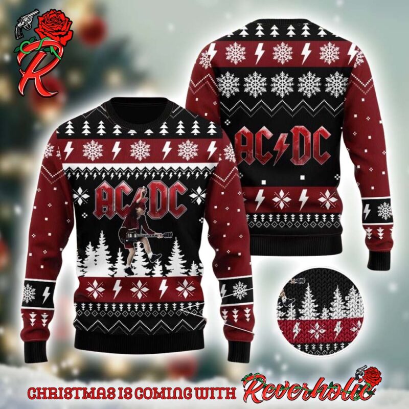ACDC Angus Young Under The Snowy Night 2024 Christmas Ugly Sweater ...