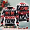 ACDC Classic Logo With Snowflakes And Reindeer Pattern Knitted Black And Red Ugly Christmas Sweater