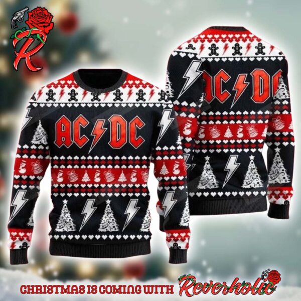 ACDC Band Signature Logo With Thunder Pattern 2024 Christmas Ugly Sweater