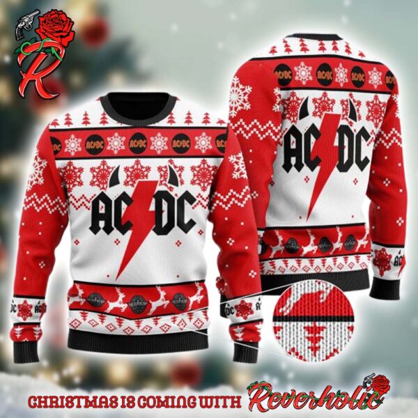 ACDC Big Logo With Horns Holiday Pattern Christmas Ugly Sweater