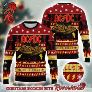 ACDC Hells Bells Flames Graphics Thunder Pattern Knitted 2024 Christmas Ugly Sweater