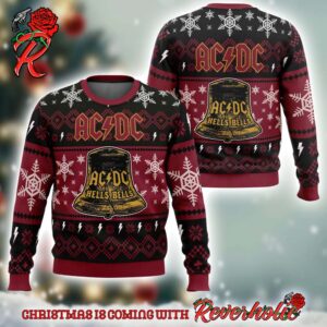 ACDC Hells Bells Signature Big Cracked Bell With Snowflakes Pattern 2024 Ugly Christmas Sweater