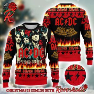 ACDC High Way To Hell Xmas Pattern Knitted Black And Red Ugly Christmas Sweater