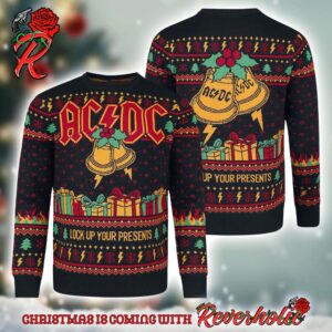 ACDC Lock Up Your Presents Jingle Bells Holiday 2024 Knitted Ugly Christmas Sweater