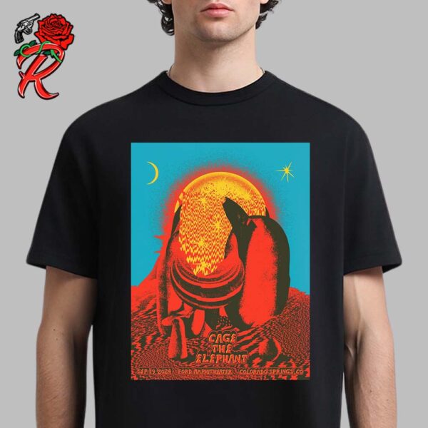 Cage The Elephant Concert Poster In Colorado Springs Colorado At Ford Amphitheater On September 19 2024 The Neon Pill Tour Unisex T-Shirt