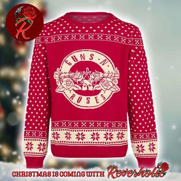 Guns N Roses Big Logo With Snowflakes Pattern Knitted Red Ugly Christmas Sweater