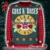 Guns N Roses Iconic Skull With GNR Santa Hat With Snowflake Pattern Knitted Black And Blue Ugly Christmas Sweater