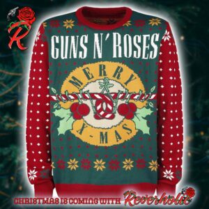 Guns N Roses Merry Xmas Guns Candy Crane Logo Holiday Theme 2024 Knitted Ugly Christmas Sweater