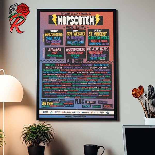 Hopscotch Music Festival Lineup Poster In Raleigh NC On September 5-7 2024 Home Decor Poster Canvas