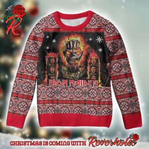 Iron Maiden Maya Eddie The Book of Souls With Snowflakes Pattern Knitted Ugly Christmas Sweater