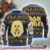 Iron Maiden Powerslave Album Cover Pixel Style With Egypt Symbols Pattern Knitted Blue Ugly Christmas Sweater