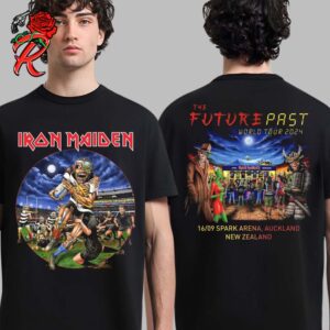 Iron Maiden The Future Past World Tour 2024 New Zealand In Auckland At Spark Arena On September 16 2024 Eddie As Football Player Artwork Two Sides Unisex T-Shirt