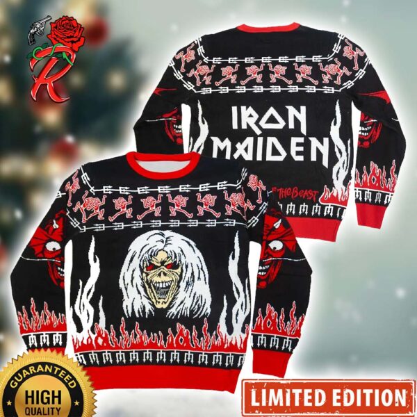 Iron Maiden The Number Of The Beast Eddie And Devil Xmas 2024 Holiday Gift Ugly Christmas Sweater