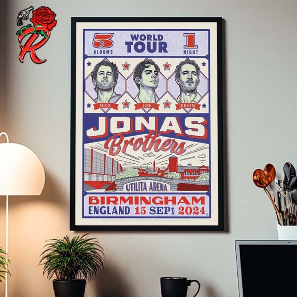 Jonas Brothers World Tour Concert Poster For Birmingham England At Utilita Arena On September 15 2024 Home Decor Poster Canvas