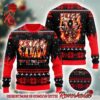 Kiss Band Xmas Tree Holiday Style With Reindeer Knitted Red Ugly Christmas Sweater