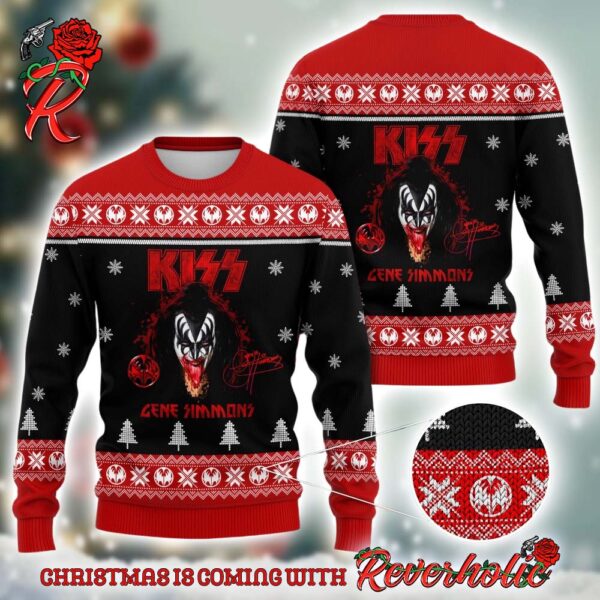 Kiss Band Gene Simmons Bloody Tongue Signature Ugly Christmas Sweater