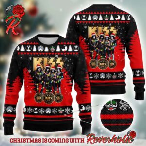 Kiss Band Members With Santa Hats End Of The Road The Final 50 Shows Anniversary Ugly Christmas Sweater