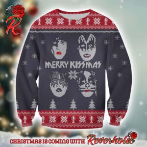 Kiss Band Merry Kissmas Band Member Faces Knitted Snowflakes Pattern Ugly Christmas Sweater