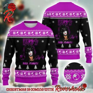 Kiss Band Paul Stanley With Signature Purple Knitted Ugly Christmas Sweater