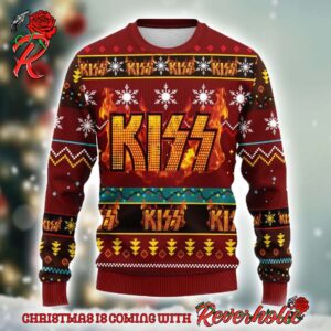 Kiss Fire Logo Xmas 2024 Gift Ugly Christmas Sweater