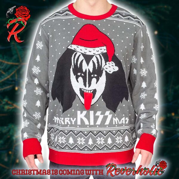 Kiss Merry KISSmas Gene Simmons Flappy Tongue Knitted Ugly Christmas Sweater