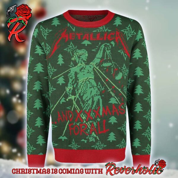 Metallica And XXXmas For All And Justice For All Album Christmas Style Green Knitted Xmas Ugly Sweater