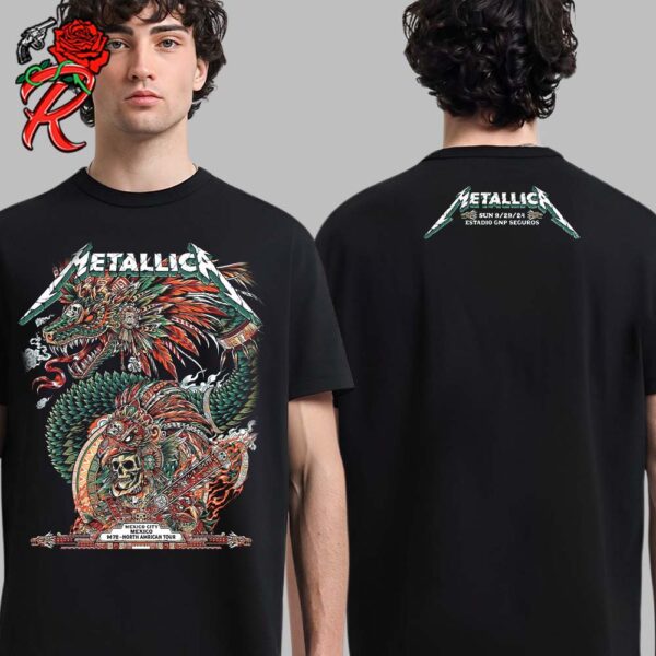 Metallica M72 CDMX Mexico City Night 4 Merch Tee At Estadio GNP Seguros On September 29 2024 Aztec Snake Artwork By Juan Ma Orozco Two Sides Unisex T-Shirt