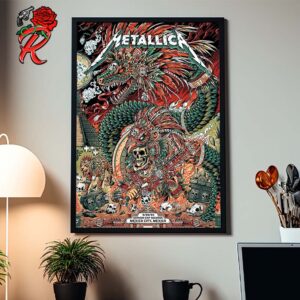 Metallica M72 CDMX Mexico City Night 4 Poster At Estadio GNP Seguros On September 29 2024 Aztec Snake Artwork By Juan Ma Orozco Home Decor Poster Canvas