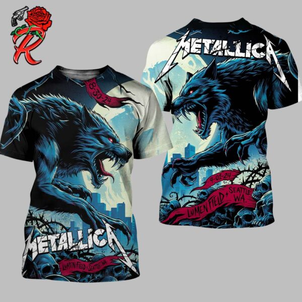 Metallica M72 Seattle WA Full Show Combined Poster At Lumen Field On August 30 And September 01 2024 M72 North American Tour Final US The Wolfs Fight Art Two Sides All Over Print Shirt