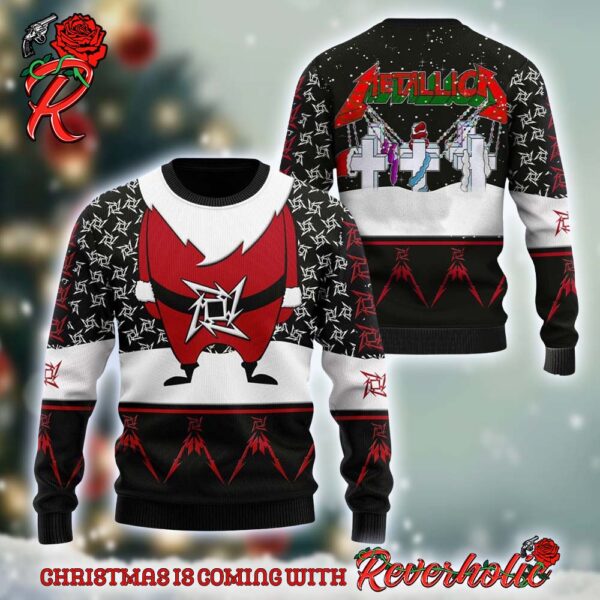 Metallica Merry Christmas Master Of Puppets Santa Style Snowy Night Holiday Ugly Sweater 2024