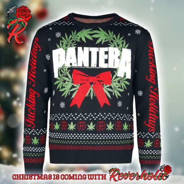 Pantera Christmas Wreath Fucking Holiday Snowy Pattern Ugly Christmas Sweater