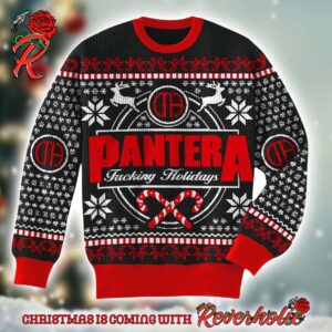 Pantera Fucking Holidays Candy Crane With Snowflakes Pattern Knitted Ugly Christmas Sweater