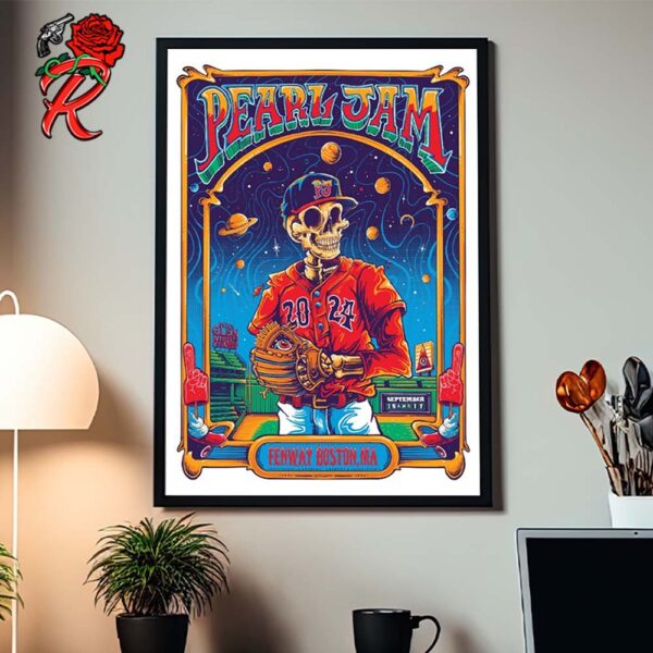 Pearl Jam Event Poster For Boston MA At Fenway Park On September 15 And 17 2024 Tribute Boston Red Sox Skeleton Player Artwork By Helen Kennedy Home Decor Poster Canvas