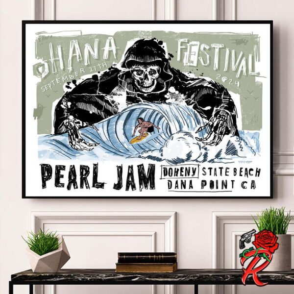 Pearl Jam Event Poster For The Ohana Festival At Dana Point California At Doheny State Beach On September 27 2024 The Sufing Death Wave Artwork Home Decor Poster Canvas