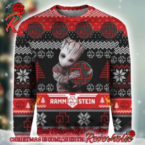 Rammstein Baby Groot Hugging Band Logo All Over Print Knitted 2024 Ugly Christmas Sweater