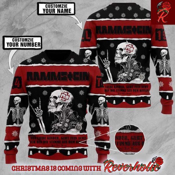 Rammstein Band Skeleton Nun Liebe Kinder Knitted Black And Red Holiday Ugly Christmas Sweater