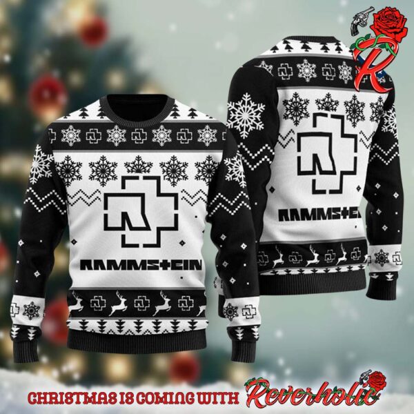 Rammstein Classic Black And White Custom Name Knitted Ugly Christmas Sweater Gift For Fans