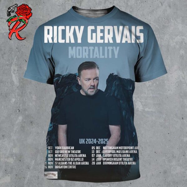 Ricky Gervais Mortality UK Tour 2024 2025 Tour Dates All Over Print Shirt